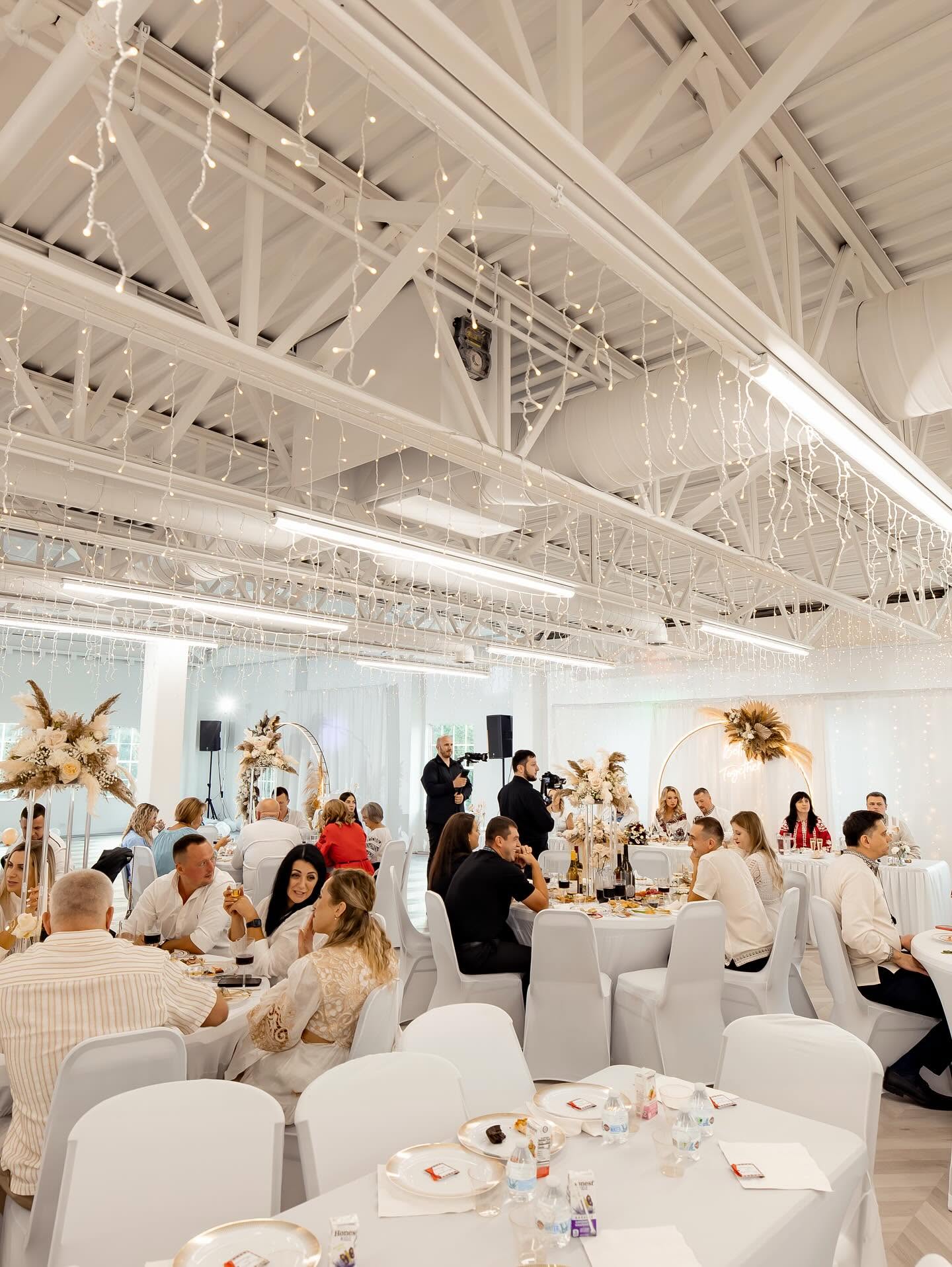 Dream Town hall decorated for a wedding reception